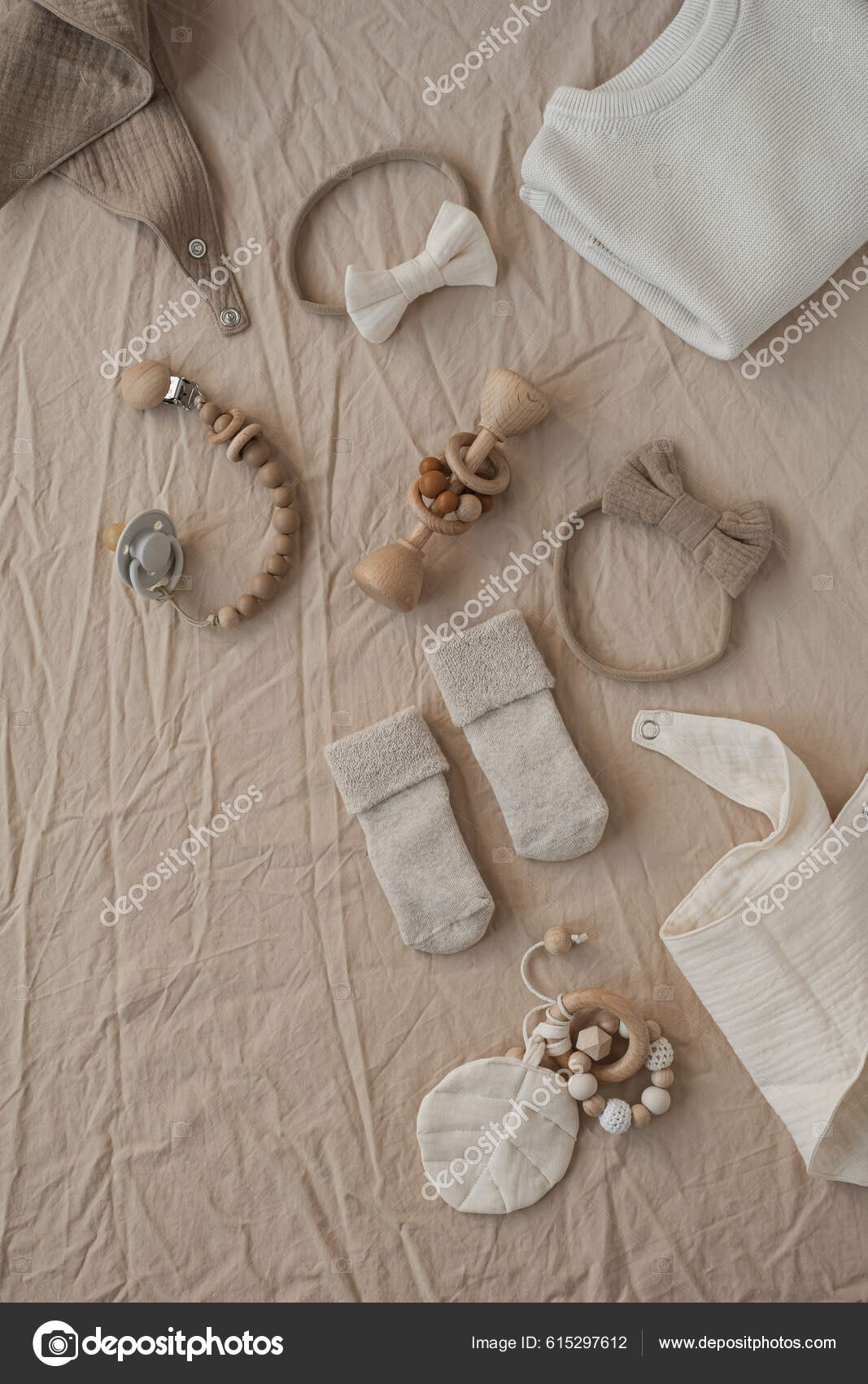 Flatlay Aesthetic Scandinavian Newborn Baby Clothes Accessories