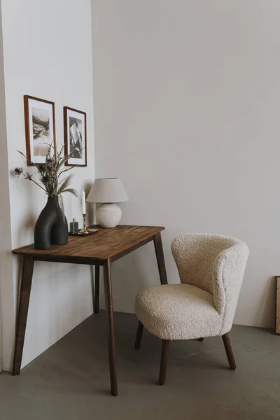 Aesthetic Modern Scandinavian Home Interior Design Elegant Bohemian Living Room — Stock Photo, Image
