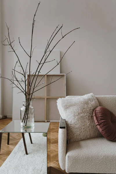 Aesthetic Minimal Home Living Room Interior Design Modern Nordic Scandinavian — Stock Photo, Image