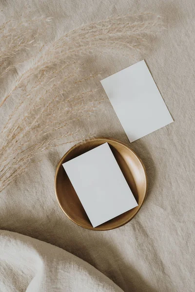 Estética Luxo Boêmio Marca Modelo Cartões Convite Papel Branco Folha — Fotografia de Stock