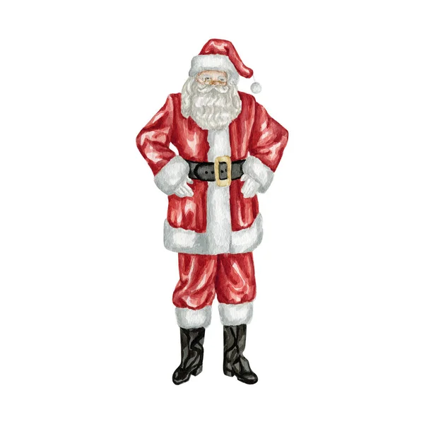 Acuarela Navidad Santa Claus sombrero y bolso dibujado a mano clipart —  Fotos de Stock