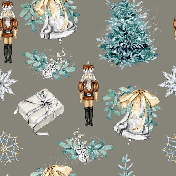 Aquarel Kerstmis kristallen klokken naadloos patroon digitaal papier illustratie — Stockfoto