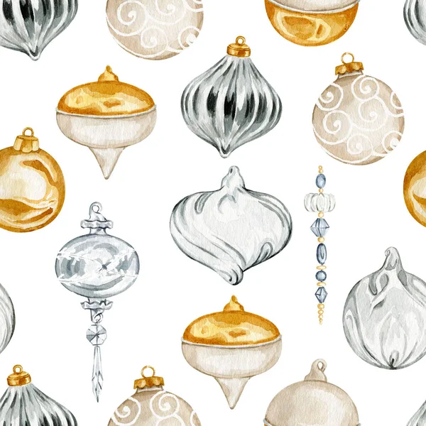 Aquarela Natal cristal bulbo decorações mão desenhado sem costura padrão — Fotografia de Stock