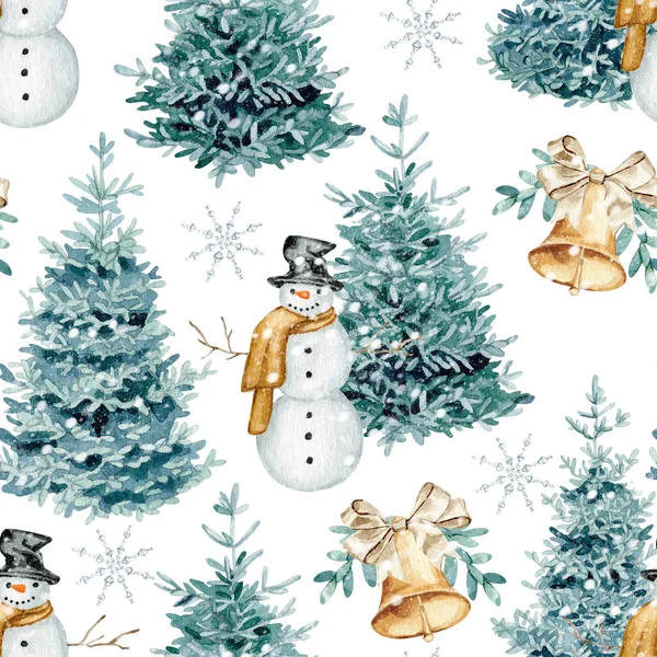 Aquarel Kerstmis kristallen klokken naadloos patroon digitaal papier illustratie — Stockfoto