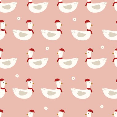 Noel Baba 'nın şapkasındaki Noel kazı kusursuz model vektör arkaplanı, tekstil, kumaş, ambalaj kağıdı, duvar kağıdı, kırtasiye malzemesi için dijital kağıt