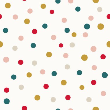 Noel konfetisi, benekli nokta kusursuz model vektör arkaplanı, tekstil, kumaş, ambalaj kağıdı, duvar kağıdı, kırtasiye malzemesi