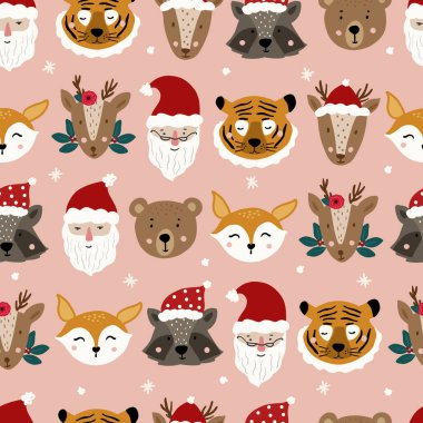 Eğlenceli hayvan, Noel arkaplansız şablon vektör arka planı, tekstil, kumaş, ambalaj kağıdı, duvar kağıdı, kırtasiye malzemesi