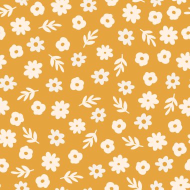 Güz Sonbaharı Kusursuz Şablonu, el çizimi vektör sonbahar yaprakları ve çiçekler İskandinav tarzında kesişir. Dijital kağıt, tekstil, kumaş, duvar kağıdı için kusursuz arkaplan dokusu