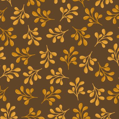 Güz Sonbaharı Kusursuz Şablonu, el çizimi vektör sonbahar yaprakları ve çiçekler İskandinav tarzında kesişir. Dijital kağıt, tekstil, kumaş, duvar kağıdı için kusursuz arkaplan dokusu