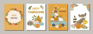 El çizimi vektör çizimi sonbahar posterleri ve çocuklar için kartlar, çocuk odası, Şükran Günü ve mevsimsel selamlama dizaynı. El yazısı, yazı harfleri, sonbahar klipleri.