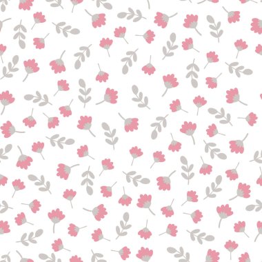 Çocuklar ve bebek ürünleri, kumaş, duvar kâğıdı, kırtasiye malzemeleri için tatlı vektör el çizimleri olan kusursuz çiçek desenli tasarım. Çayır çiçekli dijital kağıt