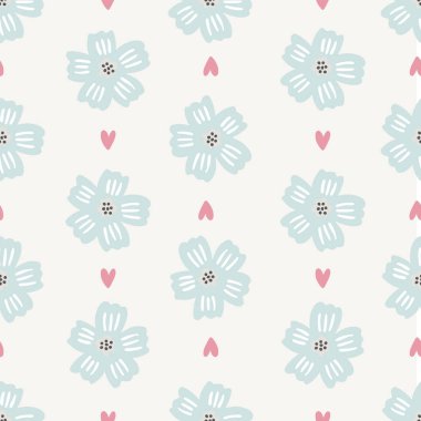 Çocuklar ve bebek ürünleri, kumaş, duvar kâğıdı, kırtasiye malzemeleri için tatlı vektör el çizimleri olan kusursuz çiçek desenli tasarım. Çayır çiçekli dijital kağıt