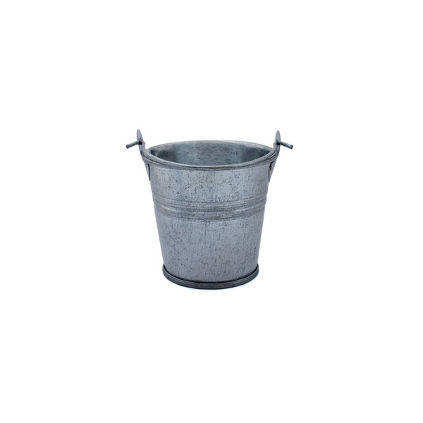 Photo of little beautiful metalic bucket isolated on a white background