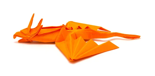 Фото Красивого Оранжевого Дракона Оригами Белом Фоне — стоковое фото