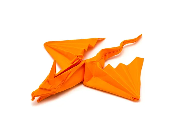 Foto Belo Origami Dragão Laranja Isolado Fundo Branco — Fotografia de Stock