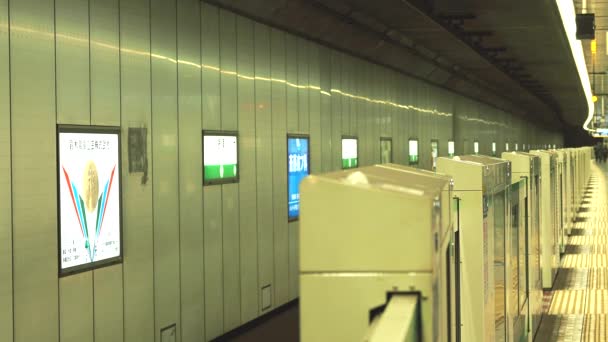 2021年11月25日 日本东京 一列千代田铁路线的地铁到达日本东京的内祖车站 — 图库视频影像