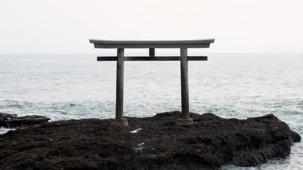 Ibaraki Japon Décembre 2021 Torii Une Porte Shintoïste Sur Rocher — Video