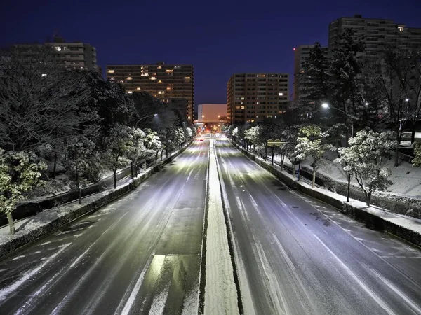 Tokio Japonia Stycznia 2022 Ruch Śniegu Świcie Rejonie Tama Tokio — Zdjęcie stockowe