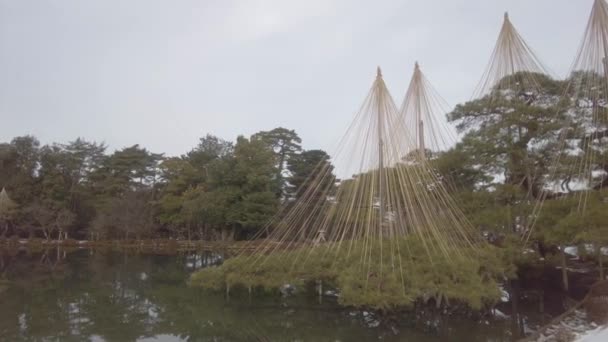 Ishikawa Japan Februari 2022 Kenrokuen Vackraste Trädgårdarna Japan Vintermorgon — Stockvideo