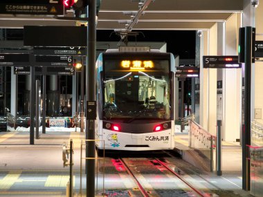 Toyama, Japonya - 19 Şubat 2022 Toyama Chihou Tren İstasyonu Şafak vakti