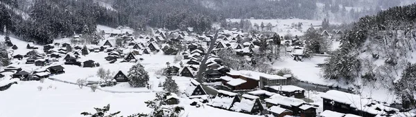 Shirakawago Japonsko Února2022 Panoramatický Pohled Zasněženou Vesnici Shirakawago Zimě Zaznamenaný — Stock fotografie