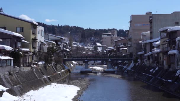 Jifu Japan February 2022 Miyagawa River Flowing Takayama City View — 图库视频影像