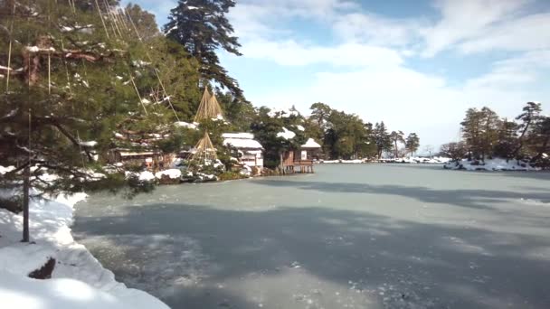 Ishikawa Ιαπωνία Φεβρουαρίου 2022 Παγωμένη Λίμνη Kasumigaike Στο Kenrokuen Ένα — Αρχείο Βίντεο