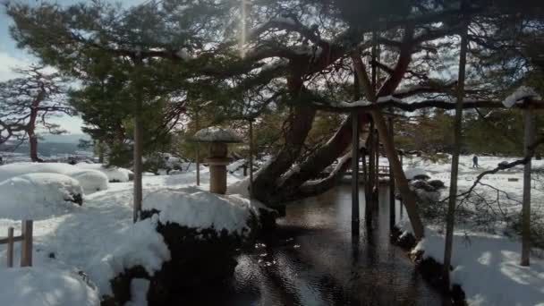 Ishikawa Japonya Şubat 2022 Japonya Nın Güzel Bahçelerinden Biri Olan — Stok video
