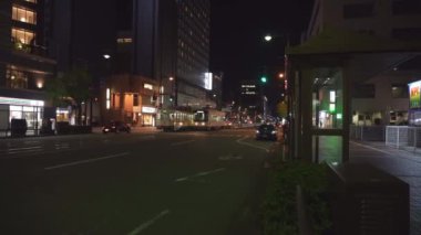 Toyama, Japan - April 22, 2022 : Toyama Tramcar passing near Toyama Station in the night