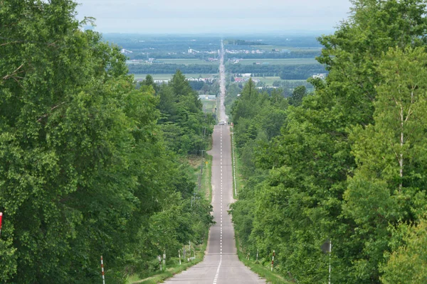 Hokkaido Giappone Giugno 2022 Strada Verso Cielo Vista Dalla Collina — Foto Stock