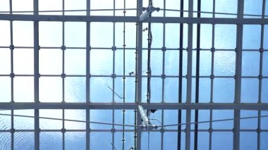 Aichi,Japan - August 1, 2022: Water filled glass ceiling under blue sky