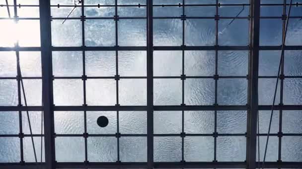 Aichi Japan August 2022 Water Filled Glass Ceiling Blue Sky — Stock Video