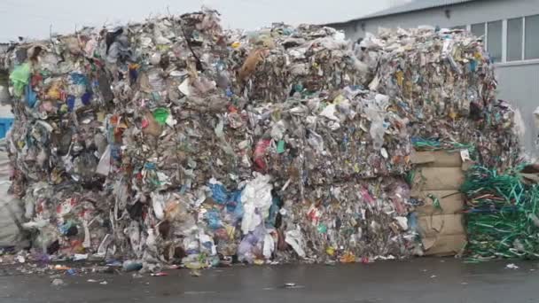 Pressed containers of plastic bottles and household containers — Stock Video