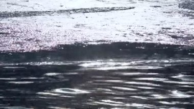 Buzlu kışın gölü. Soğuk kış havası.
