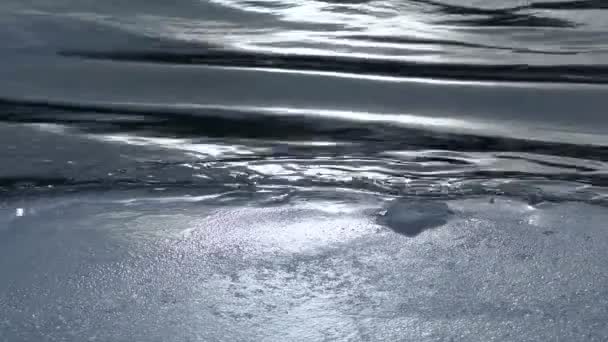 Zimní jezero s ledovým pobřežím. Studené zimní počasí. — Stock video