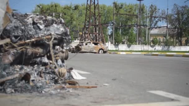 Bucha Ukrajina Ničení Důsledku Ostřelování Ruskou Armádou Během Rusko Ukrajinské — Stock video
