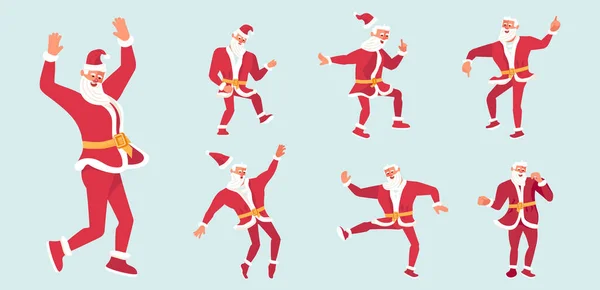 Conjunto de Papai Noel dançando em diferentes poses — Vetor de Stock