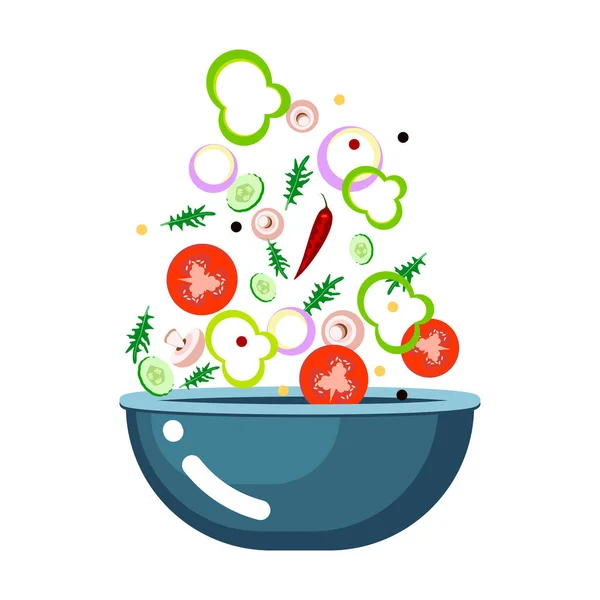 Salade verte de légumes frais dans un saladier transparent objet isolé sur fond blanc — Image vectorielle