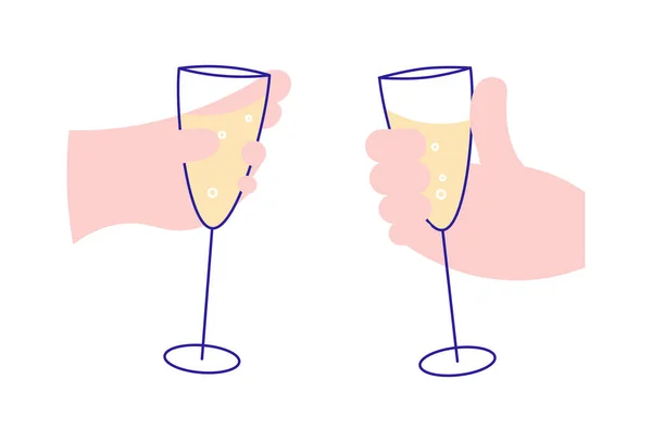 People on celebration and party raised hands holding champagne glasses — Stock Photo, Image