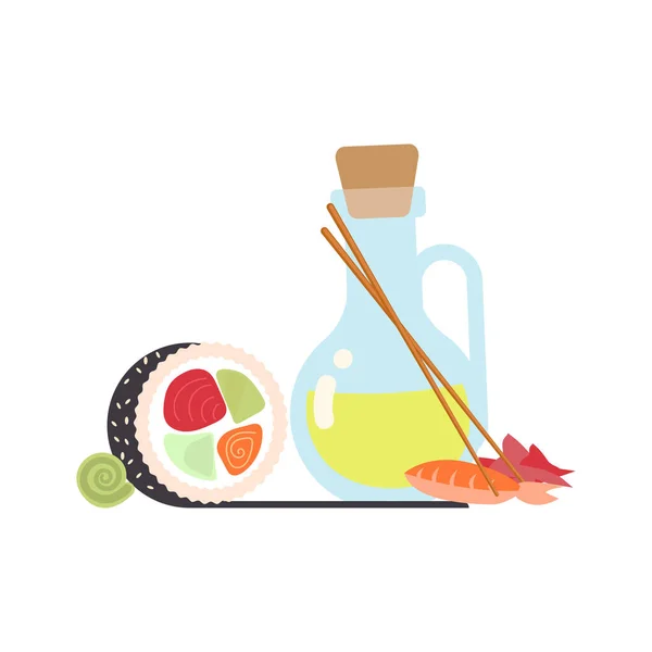 Frische Sushi-Rolle mit Ingrienta und Stäbchen — Stockvektor