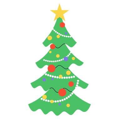 Beyaz bir çelenkle süslenmiş yeşil noel ağacı.