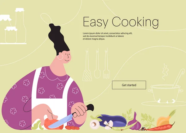 Easy Cookong with woman Landing web page template — Stock Photo, Image