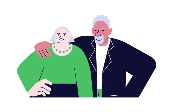 Ηλικιωμένοι ζευγάρι οικογένεια άνθρωποι μαζί. Ο Αφρο ο πρεσβύτερος αγκαλιάζει τη γυναίκα του — Διανυσματικό Αρχείο