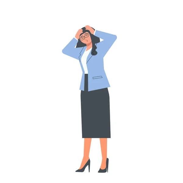 Sjuk kvinna med migrän attack håller huvudet — Stock vektor
