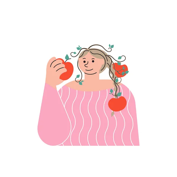 Chytrá žena sklízí samovylepšení jablka na hlavě. — Stock fotografie
