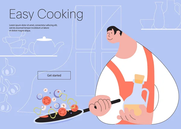 Easy Cookong s mužem Přistání webové stránky šablony — Stock fotografie