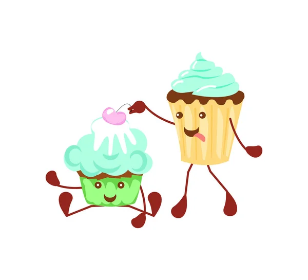 Personaggi divertenti cupcake — Vettoriale Stock
