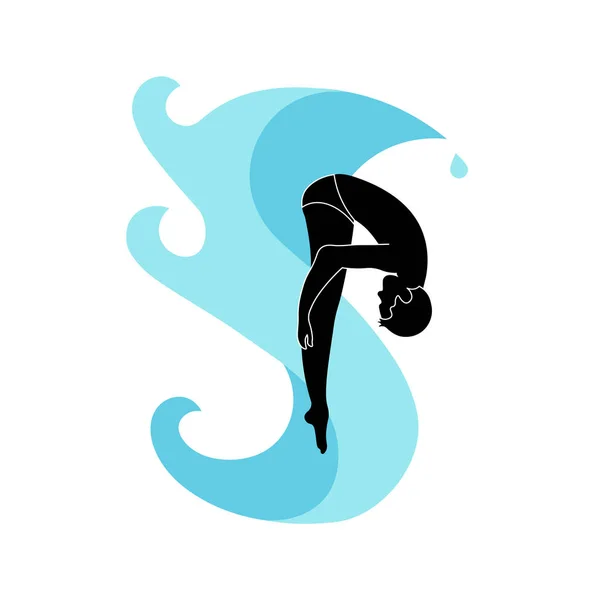 Logotyp med våg och dykare pojke siluett — Stock vektor
