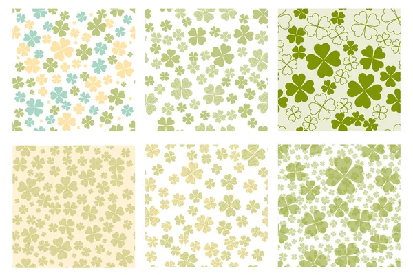 Conjunto de patrón sin costura abstracto con formas de trébol verde — Vector de stock