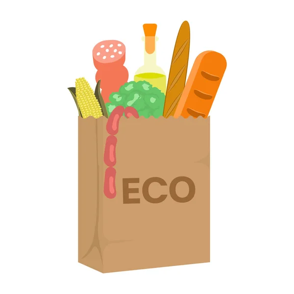 Shopping full av mat ECO väska framifrån — Stockfoto